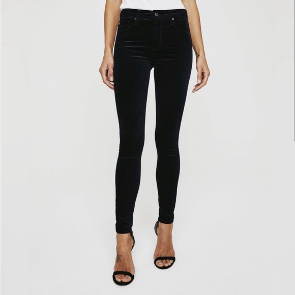 AG Adriano Goldshmeid High Rise Farrah Velvet Black Pants - Anthropologie - Picture 1 of 10